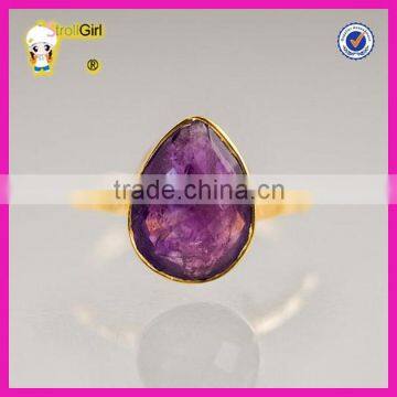 New products ladis single stone finger ring fashion custom gold plating large amethyst rings