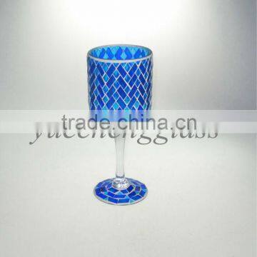 Blue mosaic glass candle holders wholesale for home decoration