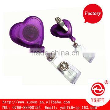 cute heart shape retractable badge reel holder for with alligator clip for kids