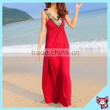 V neck red color free size dresses