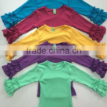 2016 high quality long sleeve ruffle girls shirt plain color baby girls winter tops