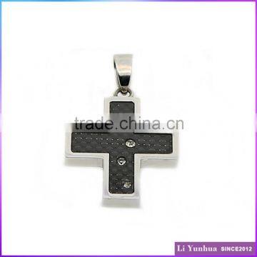 Fashion Jewelry Black Carbon Fiber Cross Stainless Steel Pendant With White CZ