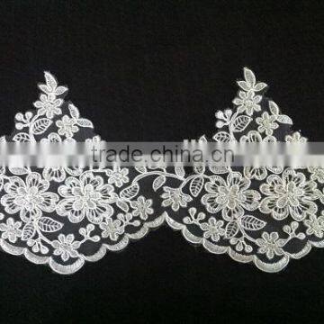 Top quality white corded lace flower design for wedding dress design