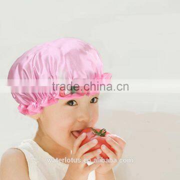 comfortable silk satin baby pink shower cap for kids