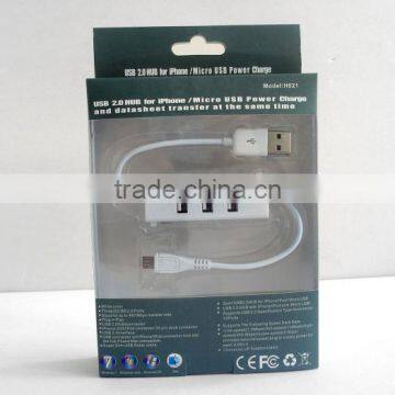 Black Micro Charge Cable With 3 Port Usb Hub for Samsung photo-3