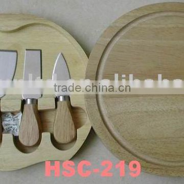 swivel-style circular cheese board with cheese knife set