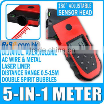 5 in 1 Ultrasonic Distance Meter Laser Metal Stud Detector AC Scan Area Volume