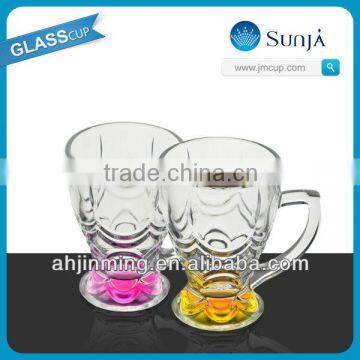 SH42 Hot sell in Middle East drinking milk glass mugs bottom color glass milk handle glasses with handle cup mug glasses