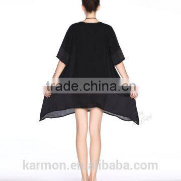 A-line Black Chiffon Dress Plus Size Dress Summer Dress photo-4