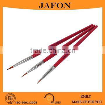 Red wood handle nail art pointed end brush nail art brush 3 point set