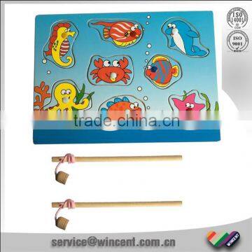 Hot sell educational wooden toy of magnetic fishing puzzle games