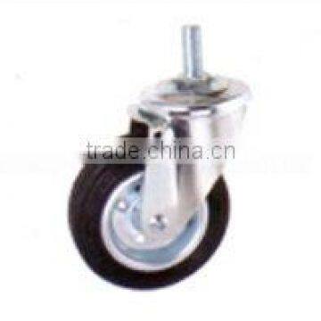 Swivel/Swivel Brake Threaded Stem Castor Fitted with Rubber Wheel, Metal Rim