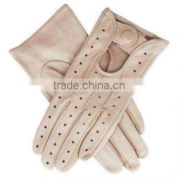 Ladies Leather Driving Gloves with Button Closure