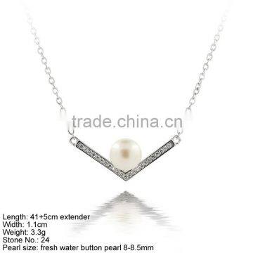 NPA2-003 Sample Design 925 Sterling Silver necklace CZ Stones & Freshwater Pearl necklace