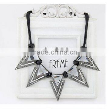 American and European Popular Exquisite Crystal and Resin Alloy Wax Rope Triangle Charm Necklace in Stock photo-5
