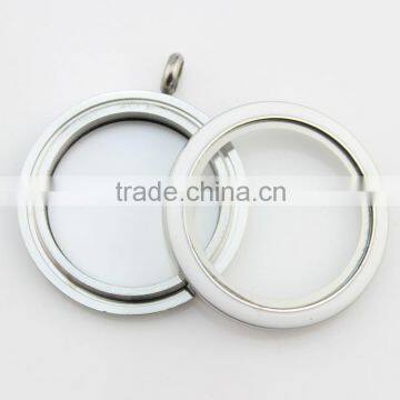 Wholesale fashion 316L stainless steel white enamel glass screw floating charms locket