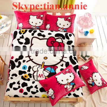 Flannel wholesale comforter sets bedding Hello Kitty cartoon bedding set for kids rooms.