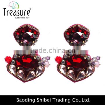 long earings for women 2015 gold plated ruby rhinestone drop earring jewelry for women