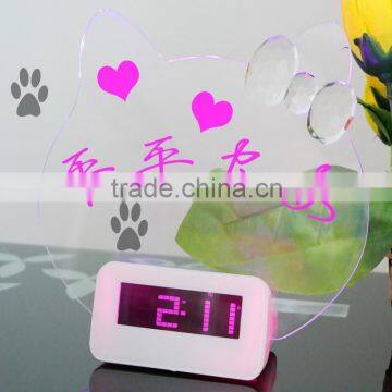 2Digital LCD LED Message memo Board Alarm Clock with message board and fluorescent pen