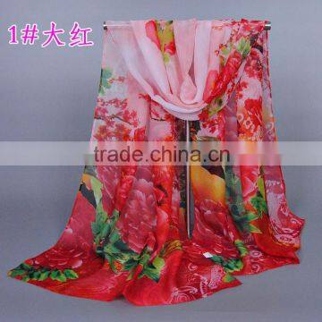 Wholesale chiffon scarf peony floral silk shawls hot selling for spring and summmer Muffler shawls