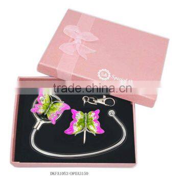 metal unique butterfly gift set with keychain and bag hanger, various designs,ISO certified factory