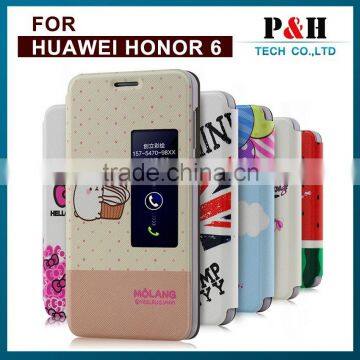 luxury view window smart Genuine leather case for huawei honor 6 plus