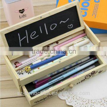 Cute lovely wooden double layer stationery box