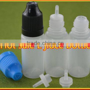 Hot!10ml childproof cap plastic e-cigarette bottle with thin insert
