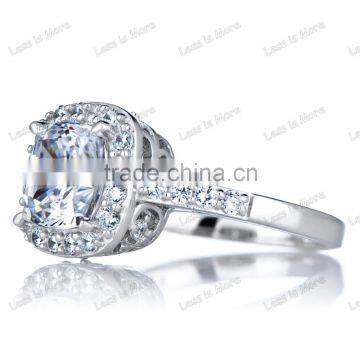 Silver CZ Halo Cushion Cut Engagement Ring With 8mm,10mm Big cz or Crystal Stone photo-2