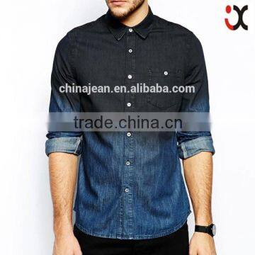 2015 Male Long Sleeve Cotton Blouse Men Loose Tops Street Denim Shirt (JXW816)