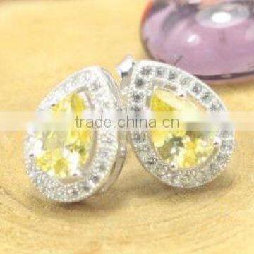 2013 best selling spring collection 925 sterling silver earrings with golden cz centers for trendy woman and girls