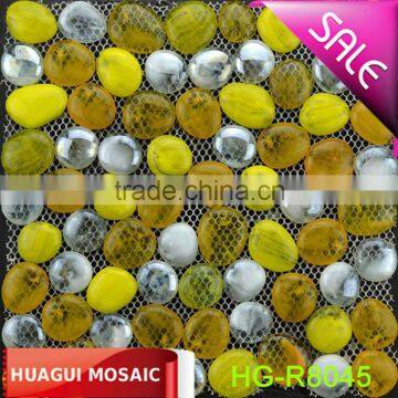 Bright straw yellow translucence crystal goose egg glass mosaic for bathroom decoration