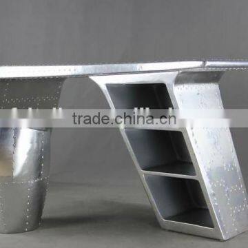 aluminum metal rivets wing aviator desk/ vintage aluminium desk