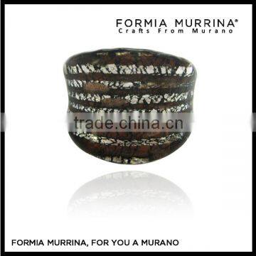 Black Silver Foil Lampwork Murano Glass Finger Rings