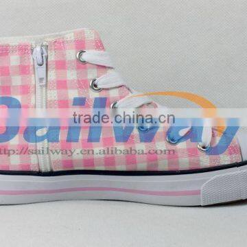 New High Top Canvas Sneakers Women Shoes All Sizes Pink Check with Zip