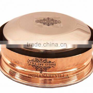 IndianArtVilla Handmade Steel Copper Induction Handi 600 ML - Serving & Baking Indian Cuisines Dishware Home Hotel Restaurant