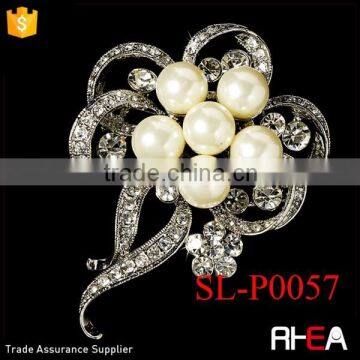 Antique Silver Pearl & Crystal Brooch