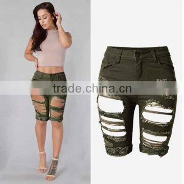 2016 Summer Fashion Women Vintage Torn Denim Shorts Ladies Bottom Hem Roll Up Distressed High Waist Damaged Jeans Half Pants