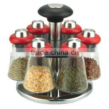 SINOGLASS 6pcs Glass Spice Jar Set With Chromed Wire Rack