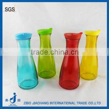 decorative spray colored glass juice jug with plastic lid