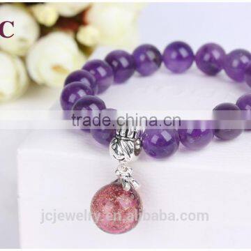 Fashion Women Charm Amethyst Bead Custom Stone Aromatherapy Diffuser Jewelry Handmade Health Bracelet