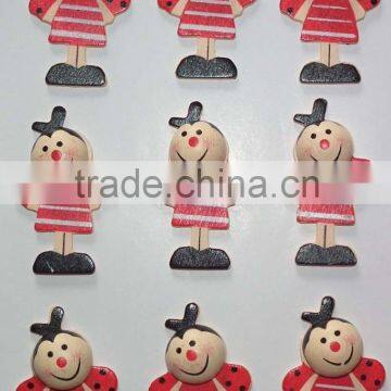 Cheap customized wooden fridge magnet pretty ladybird girl sticker for furniture decoration