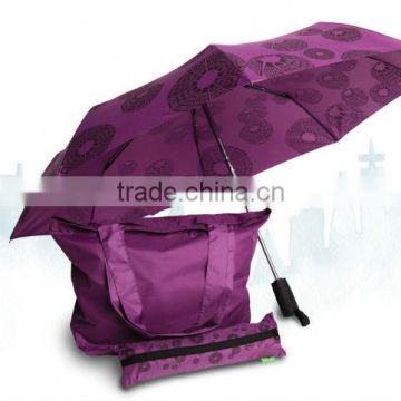 shopping umbrella with Bag & Pouch,lady umbrella.3folding umbrella