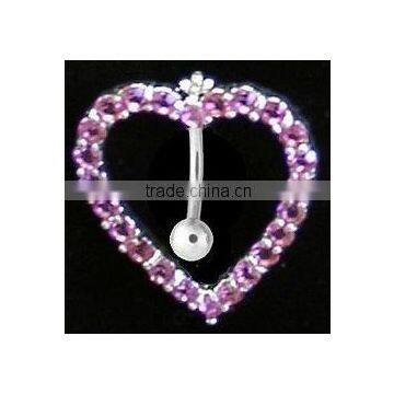 Hot sale crystal heart reverse belly bars body piercing jewelry