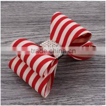 High Quality Stripe Satin Bowknots Rhinestone Center Designer Baby Headbands photo-2