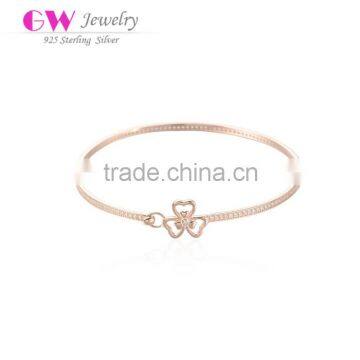 Custom Metal Three Clover Fashion Jewelry Gold Plated Bangles With Clear Cz