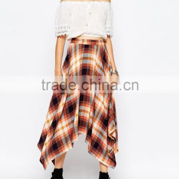 Hanky Hem dip hem skirts Check puffy long Skirts