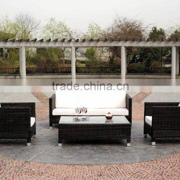 4PC Patio Wicker Rattan Sofa Furniture Set Patio Garden Lawn Cushioned Seat (Brown)