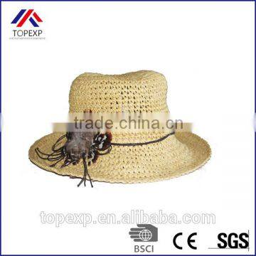 Roll Up Brim Straw Hat With Flower On The Side