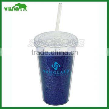 Double Wall Drinking Coffee Plastic Cup With Straw